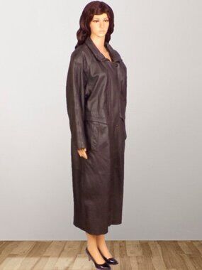 DONNA PELLE size M vintage (probably) black full-length 100% leather overcoat